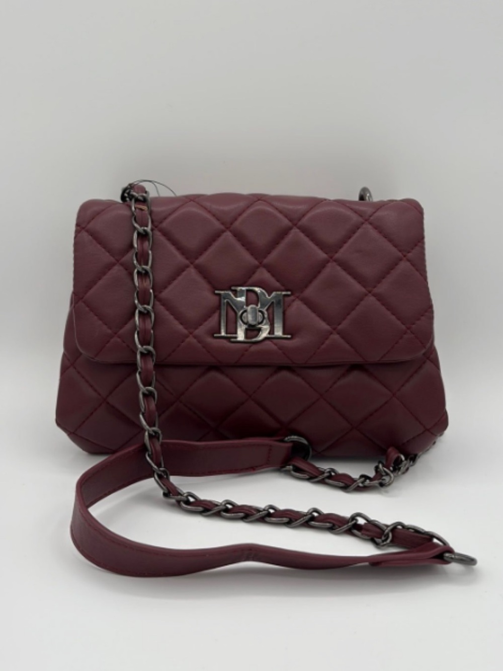 Badgley Mischka Quilted Burgundy Crossbody with Chain Strap